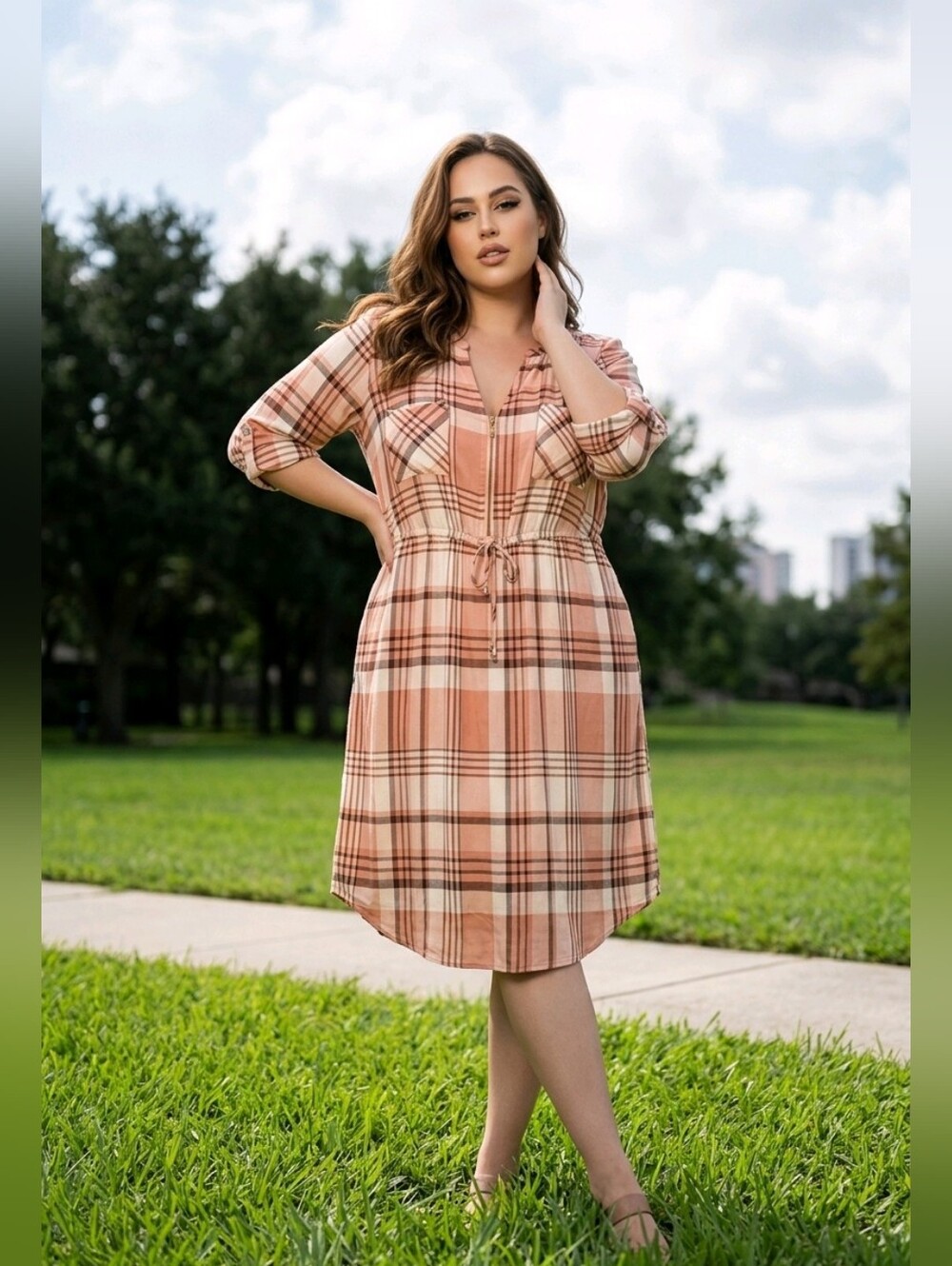 Torrid Blush & Cream Plaid Midi Shirt Dress Size 0X – EUC